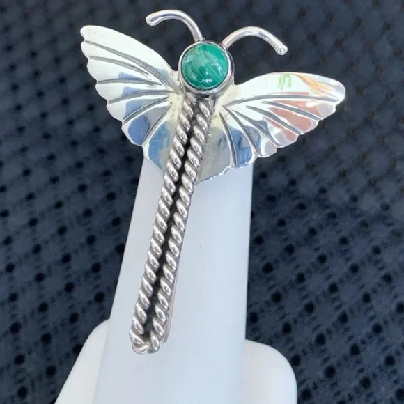 Sterling Malachite Dragonfly Pin. - Picture 1 of 6